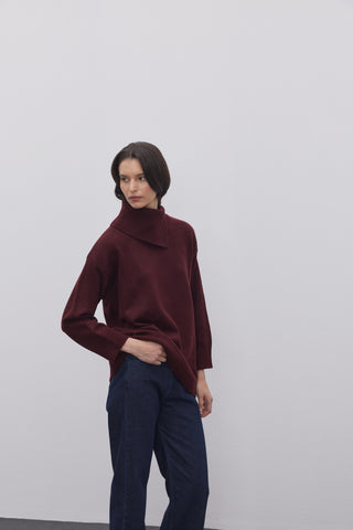 Yırtmaç Yakalı Triko Kazak Bordo - Fahhar Design