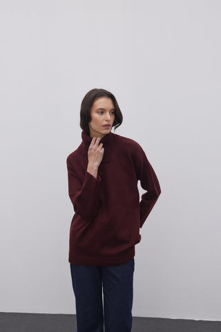 Yırtmaç Yakalı Triko Kazak Bordo - Fahhar Design