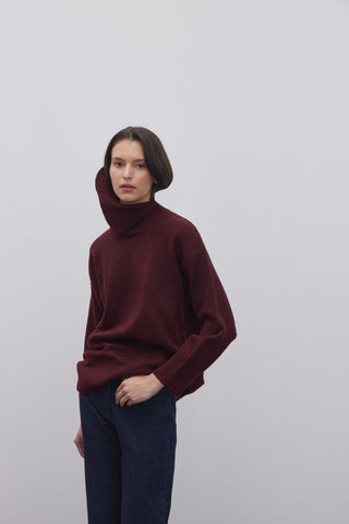 Yırtmaç Yakalı Triko Kazak Bordo - Fahhar Design