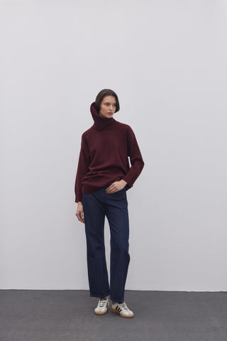 Yırtmaç Yakalı Triko Kazak Bordo - Fahhar Design