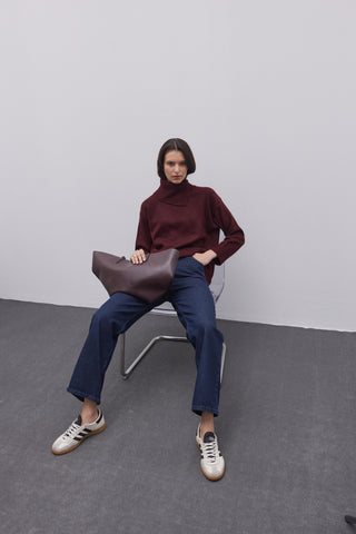 Yırtmaç Yakalı Triko Kazak Bordo - Fahhar Design