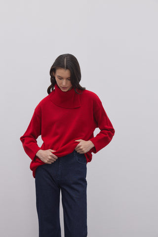 Yırtmaç Yakalı Triko Kazak Kırmızı - Fahhar Design