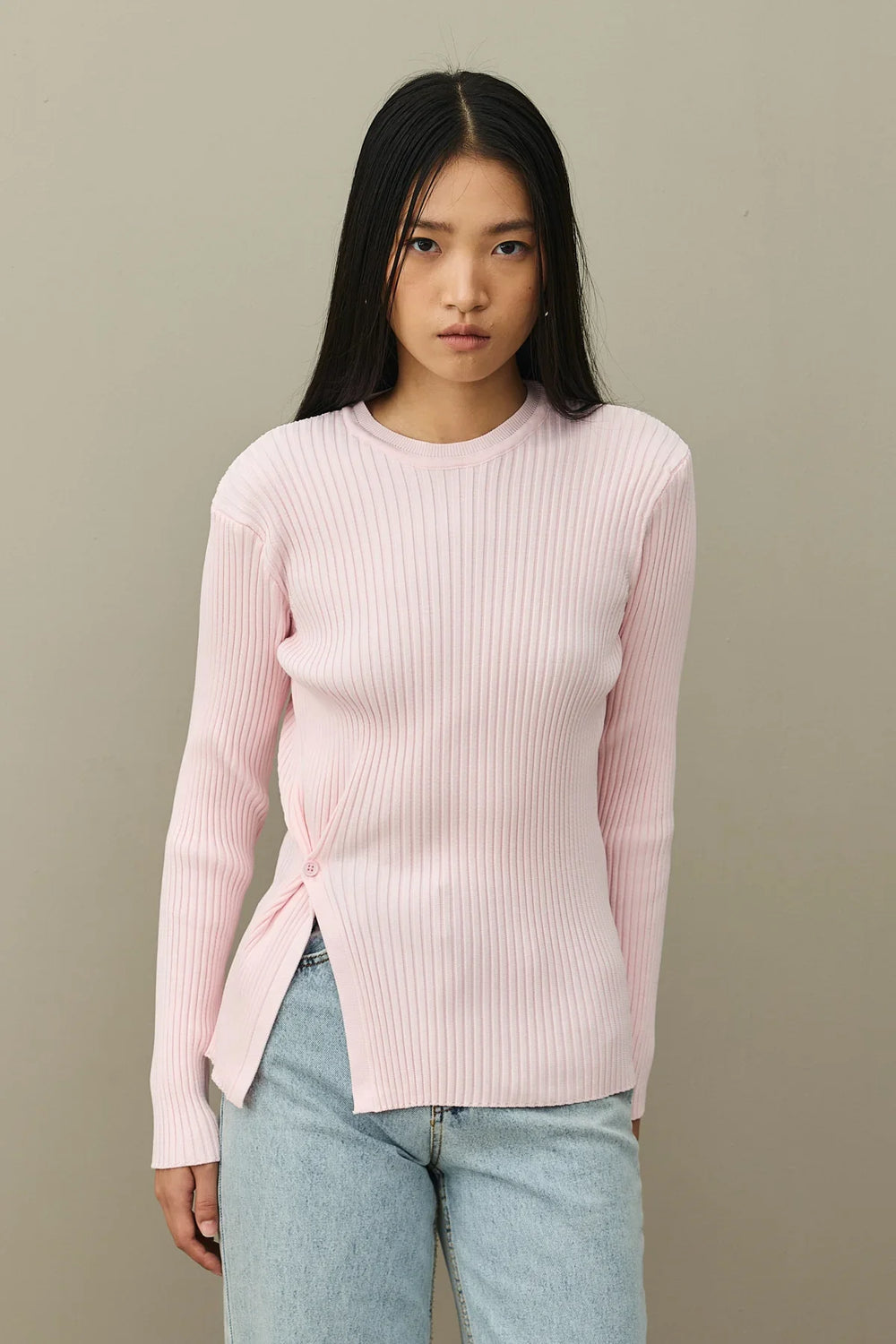 Basic Sweater with Slits in Pink