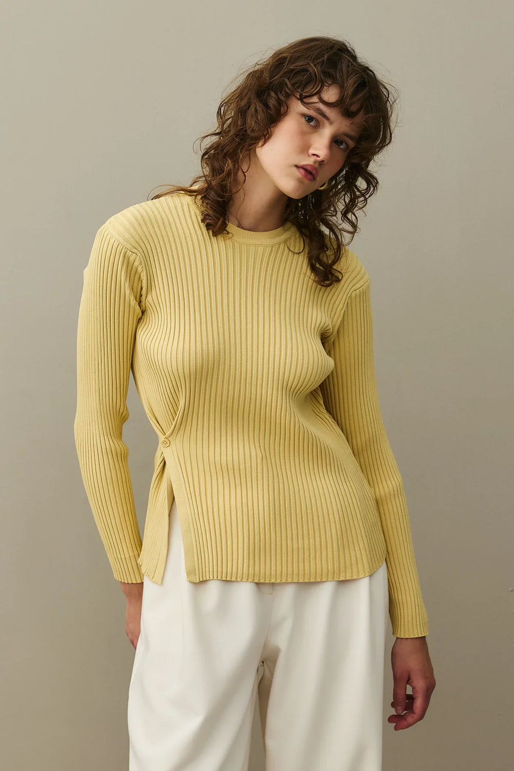 Basic Slit Sweater Yellow
