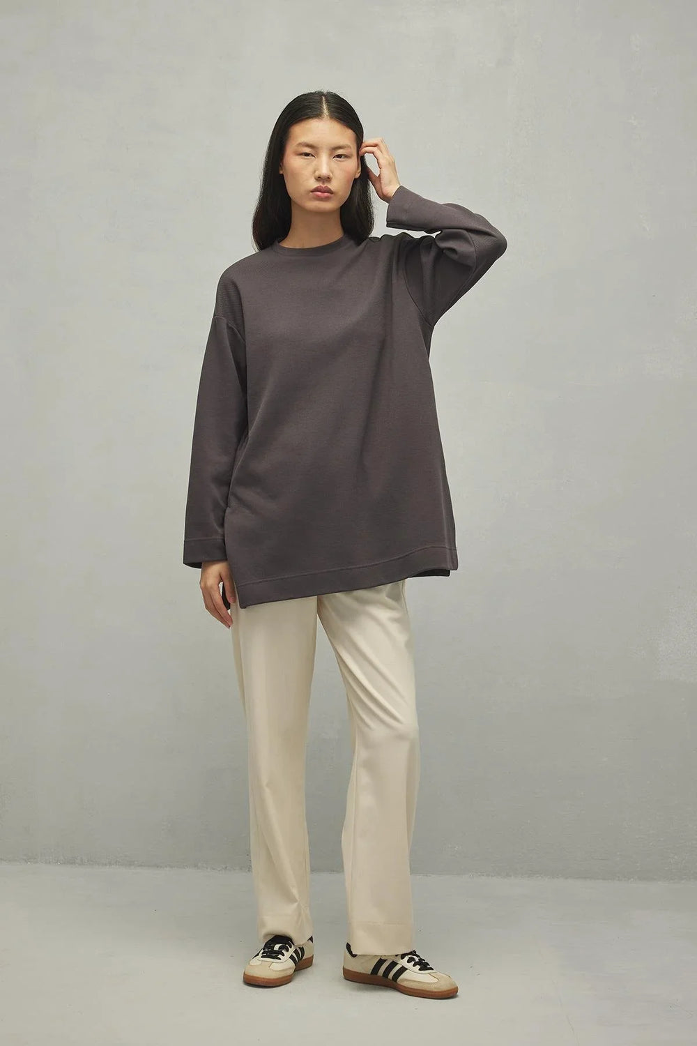 Yırtmaçlı Basic Sweatshirt Antrasit