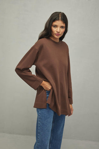 Yırtmaçlı Basic Sweatshirt Kahverengi - Fahhar Design