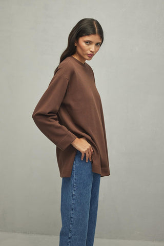 Yırtmaçlı Basic Sweatshirt Kahverengi - Fahhar Design