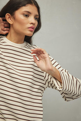 Yırtmaçlı Çizgili Sweatshirt Kahverengi - Fahhar Design