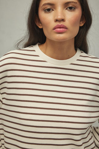 Yırtmaçlı Çizgili Sweatshirt Kahverengi - Fahhar Design