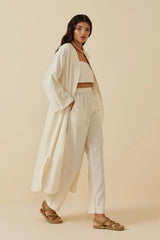 Yırtmaçlı Keten Kimono Bej