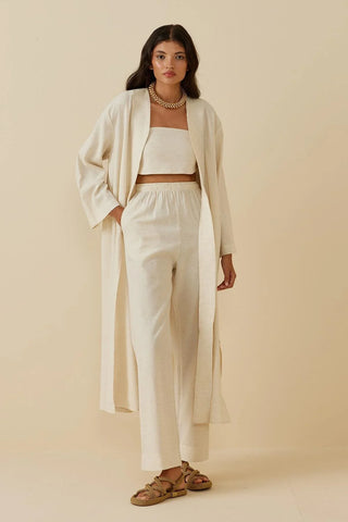 Yırtmaçlı Keten Kimono Bej - Fahhar Design