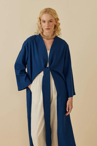Yırtmaçlı Keten Kimono Mavi - Fahhar Design