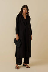 Yırtmaçlı Keten Kimono Siyah