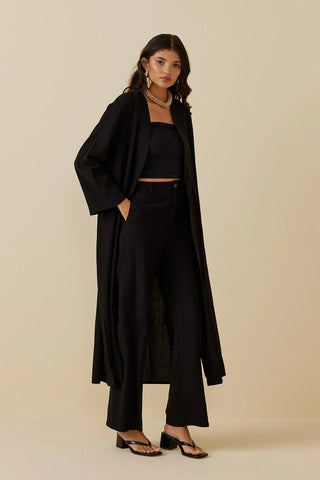 Yırtmaçlı Keten Kimono Siyah - Fahhar Design
