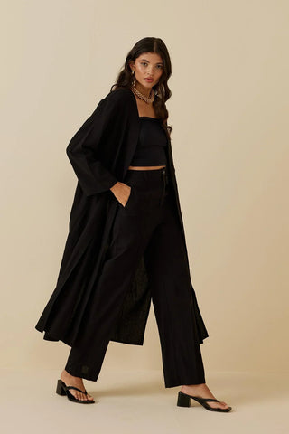 Yırtmaçlı Keten Kimono Siyah - Fahhar Design