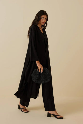 Yırtmaçlı Keten Kimono Siyah - Fahhar Design