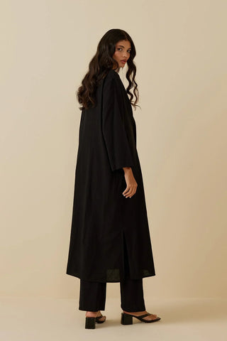 Yırtmaçlı Keten Kimono Siyah - Fahhar Design