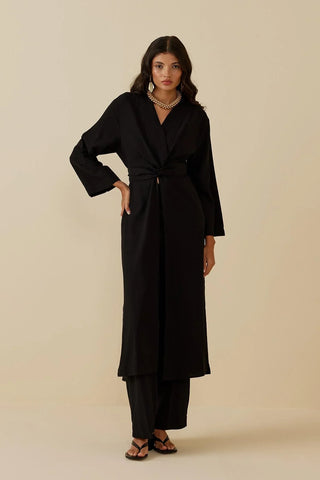 Yırtmaçlı Keten Kimono Siyah - Fahhar Design