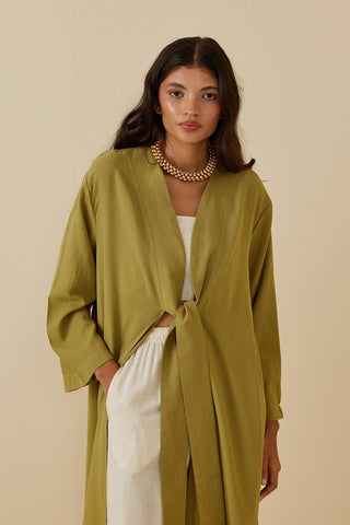 Yırtmaçlı Keten Kimono Yeşil - Fahhar Design