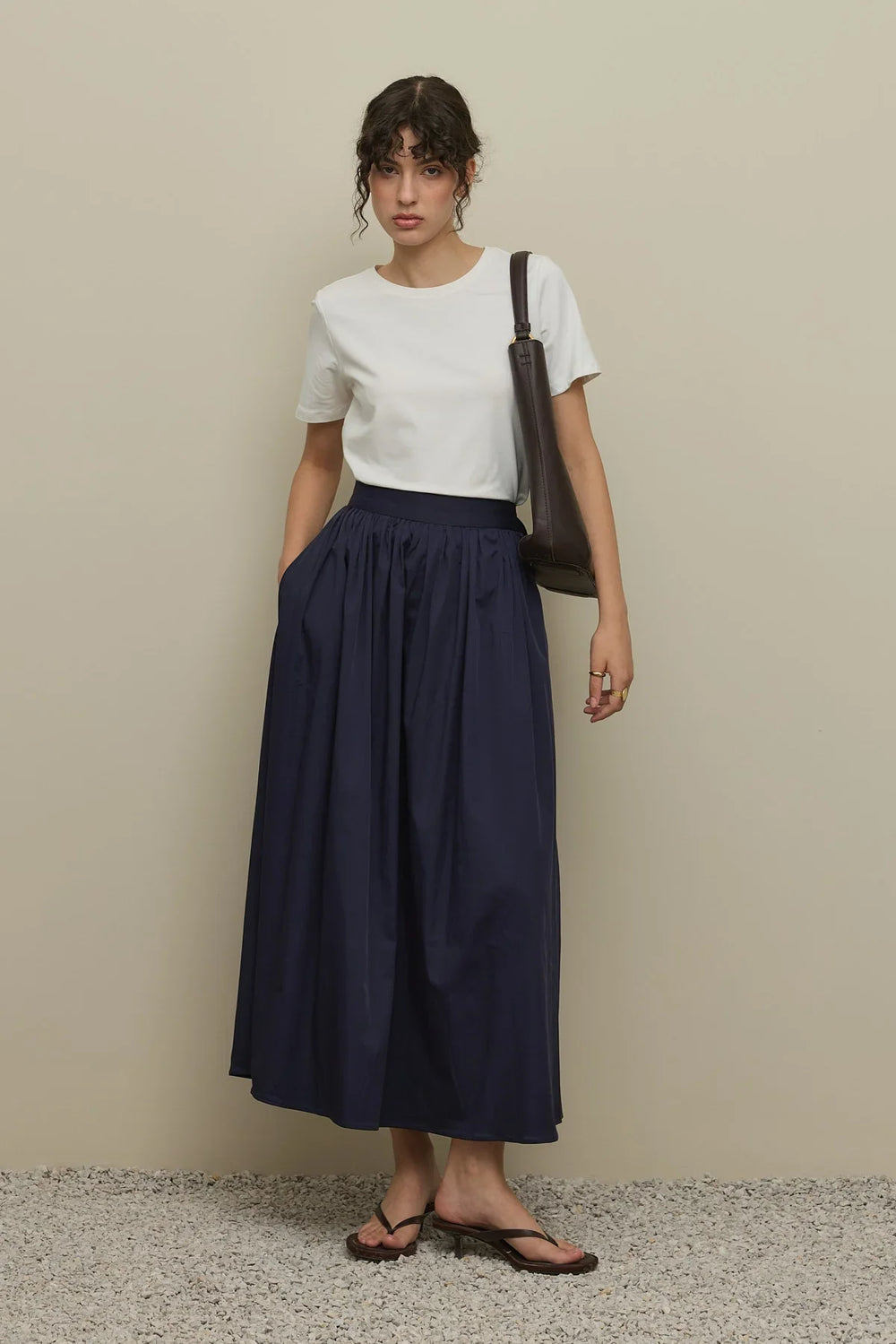 High Waist Pleated Skirt Navy Blue