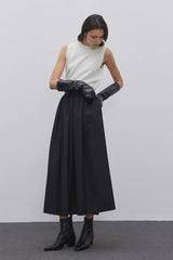 Yüksek Bel Büzgülü Etek Siyah