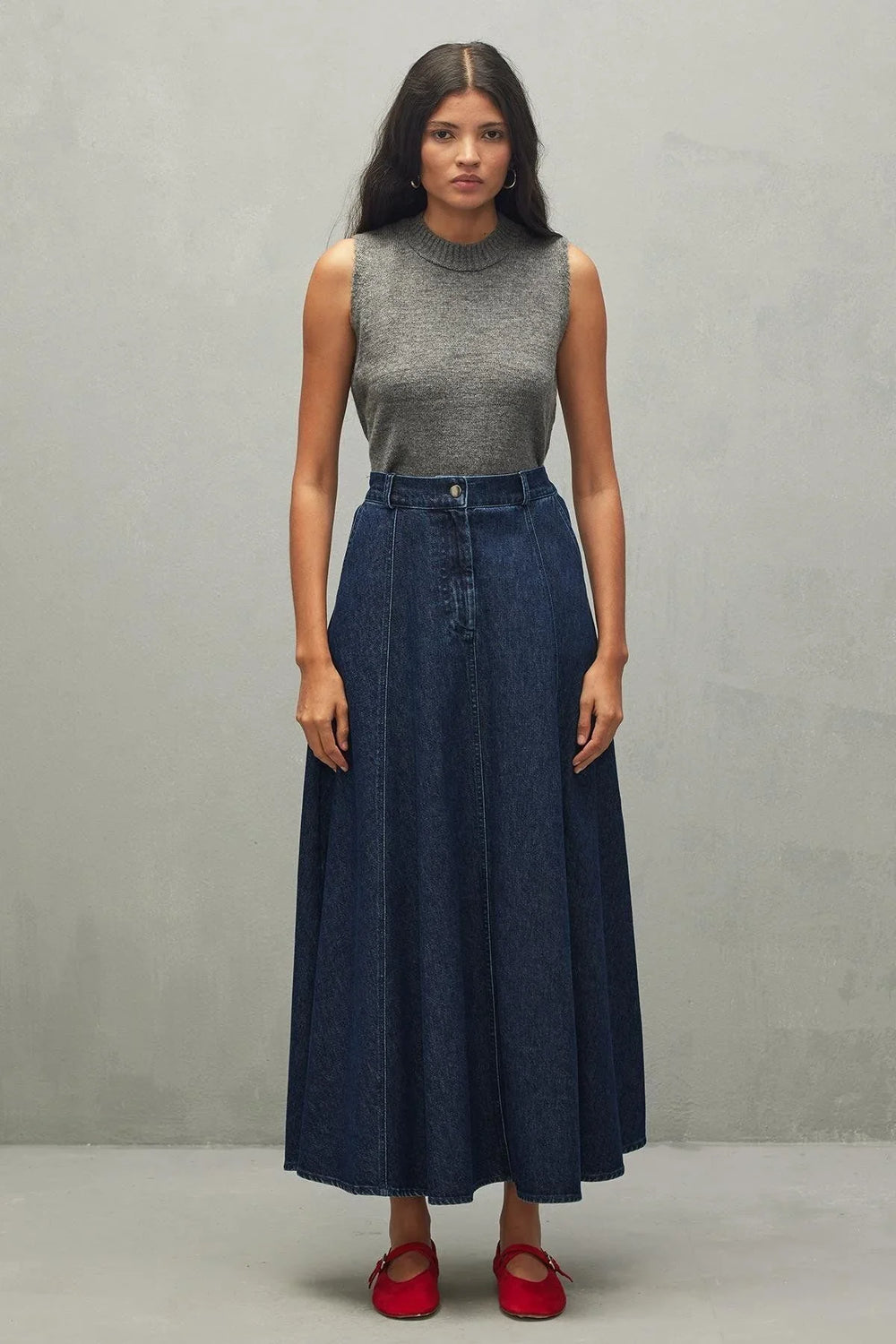 High Waist Jean Flared Skirt Dark Blue