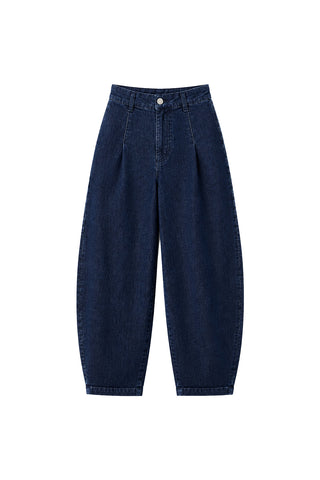 Yüksek Bel Pilili Bomb Denim Pantolon Lacivert