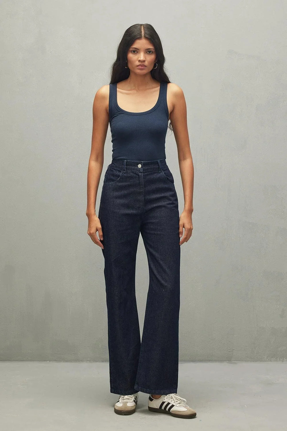 High Waist Straight Jeans Dark Blue