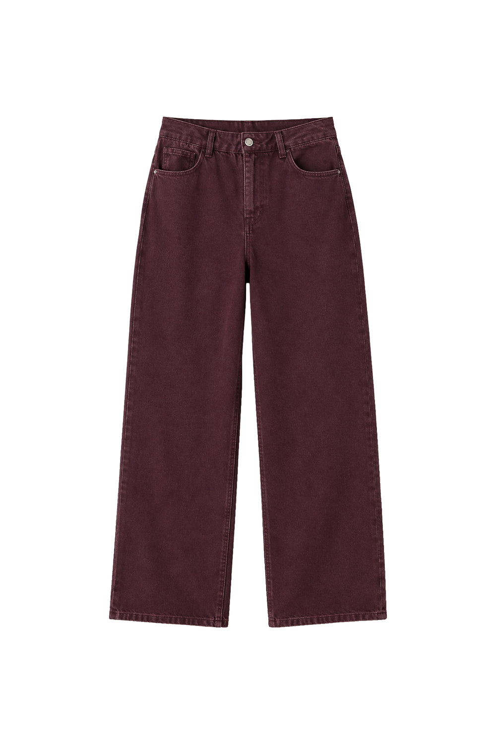 Yüksek Belli Straight Denim Pantolon Bordo