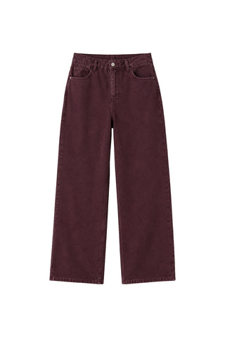 Yüksek Belli Straight Denim Pantolon Bordo