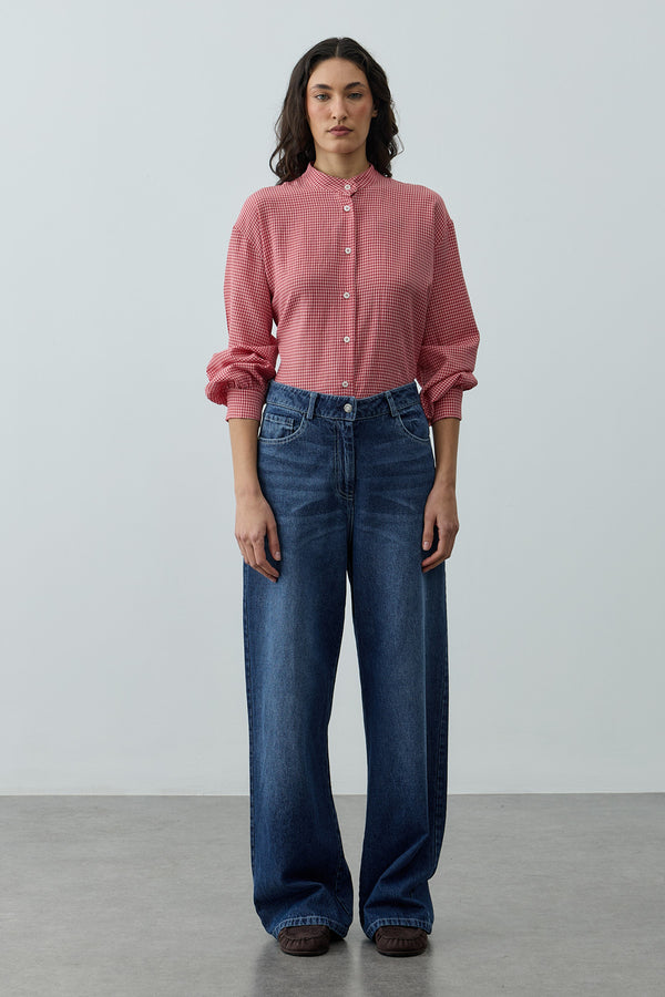 Yüksek Belli Straight Denim Pantolon Lacivert