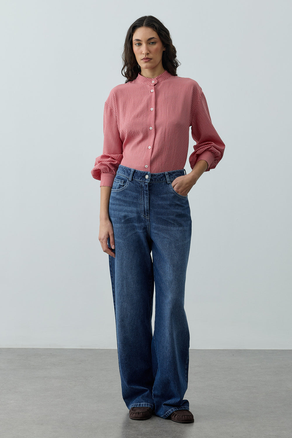 Yüksek Belli Straight Denim Pantolon Lacivert