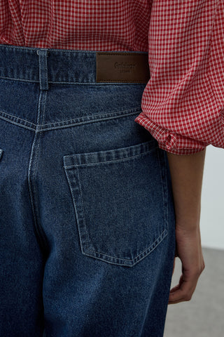 Yüksek Belli Straight Denim Pantolon Lacivert