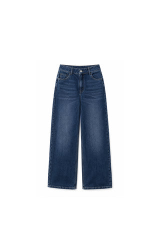 Yüksek Belli Straight Denim Pantolon Lacivert