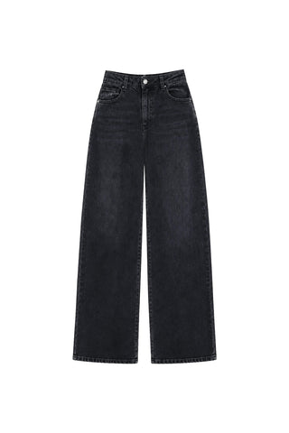 Yüksek Belli Straight Denim Pantolon Siyah
