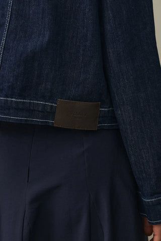 Yuvarlak Yakalı Denim Ceket Koyu Mavi